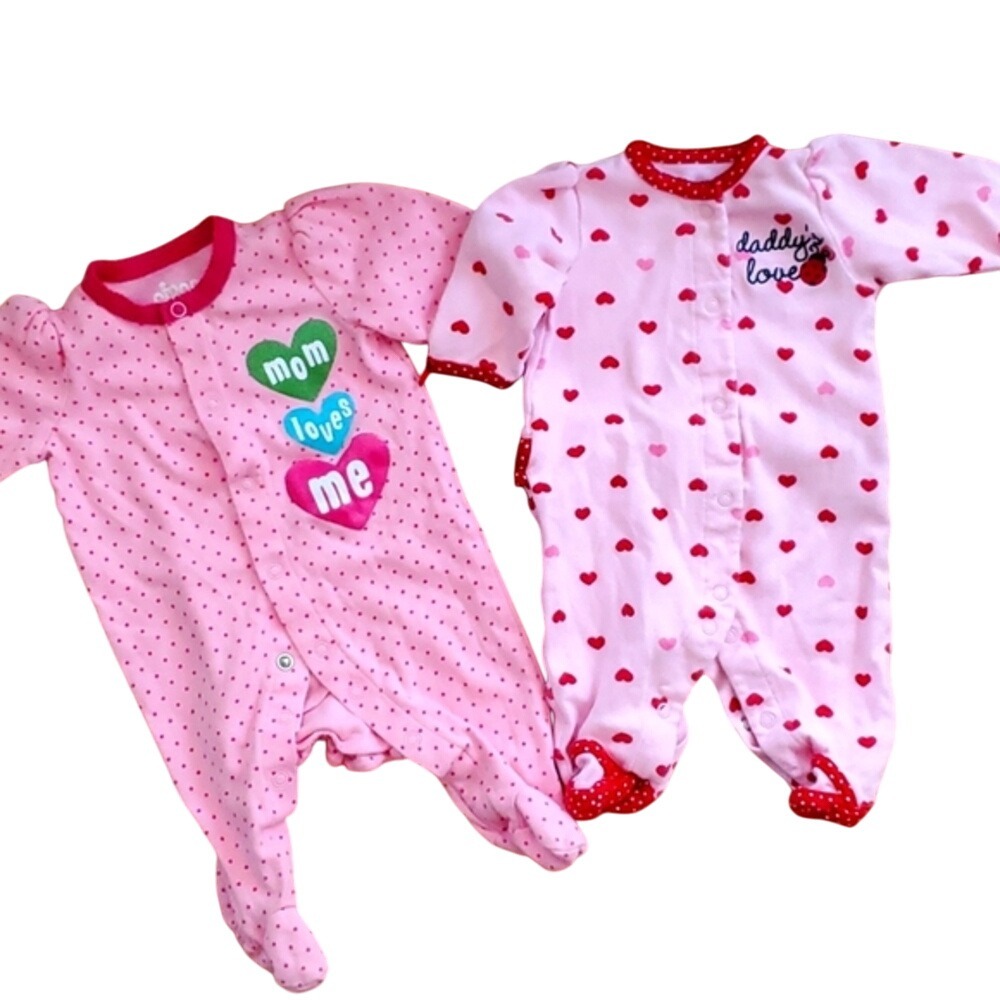 Circo Girls Pink polka Dot Mom Footie and‎ Carters Pink Heart Footie 3M